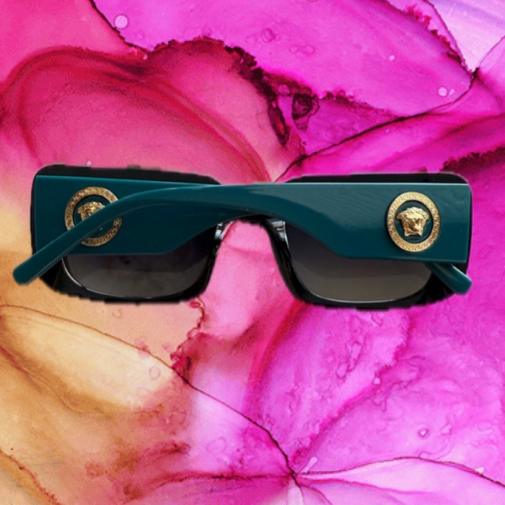 Versace black sunglasses dark tint with teal sides serial number 93152024–1 43CE - Picture 4 of 11